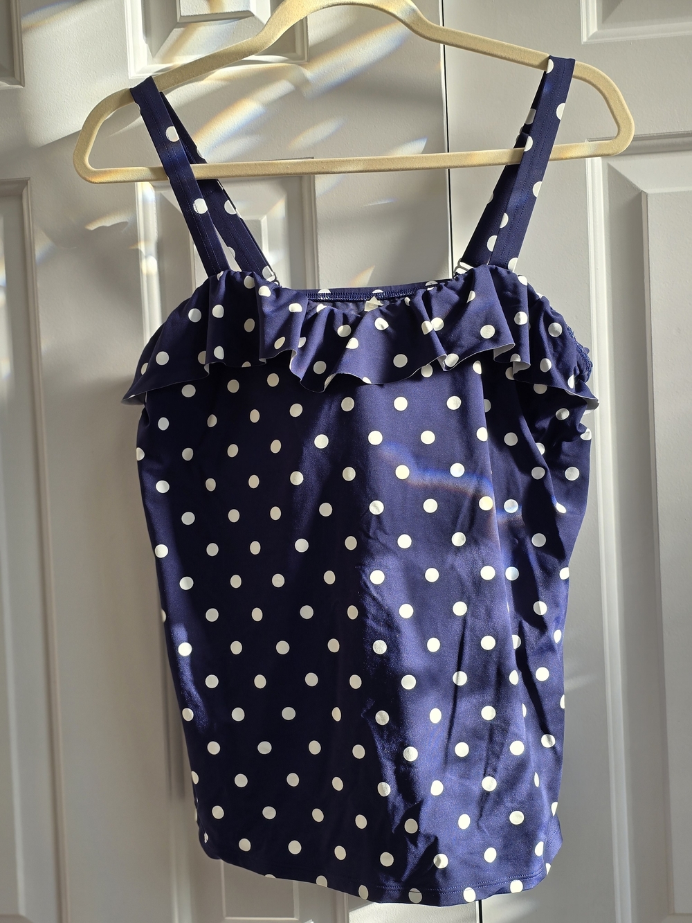 Lands' End Navy Blue Polka Dot Ruffle Tankini